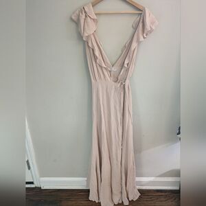 Reformation Peppermint Ruffle Blush Pink Wrap Maxi Dress Size XL